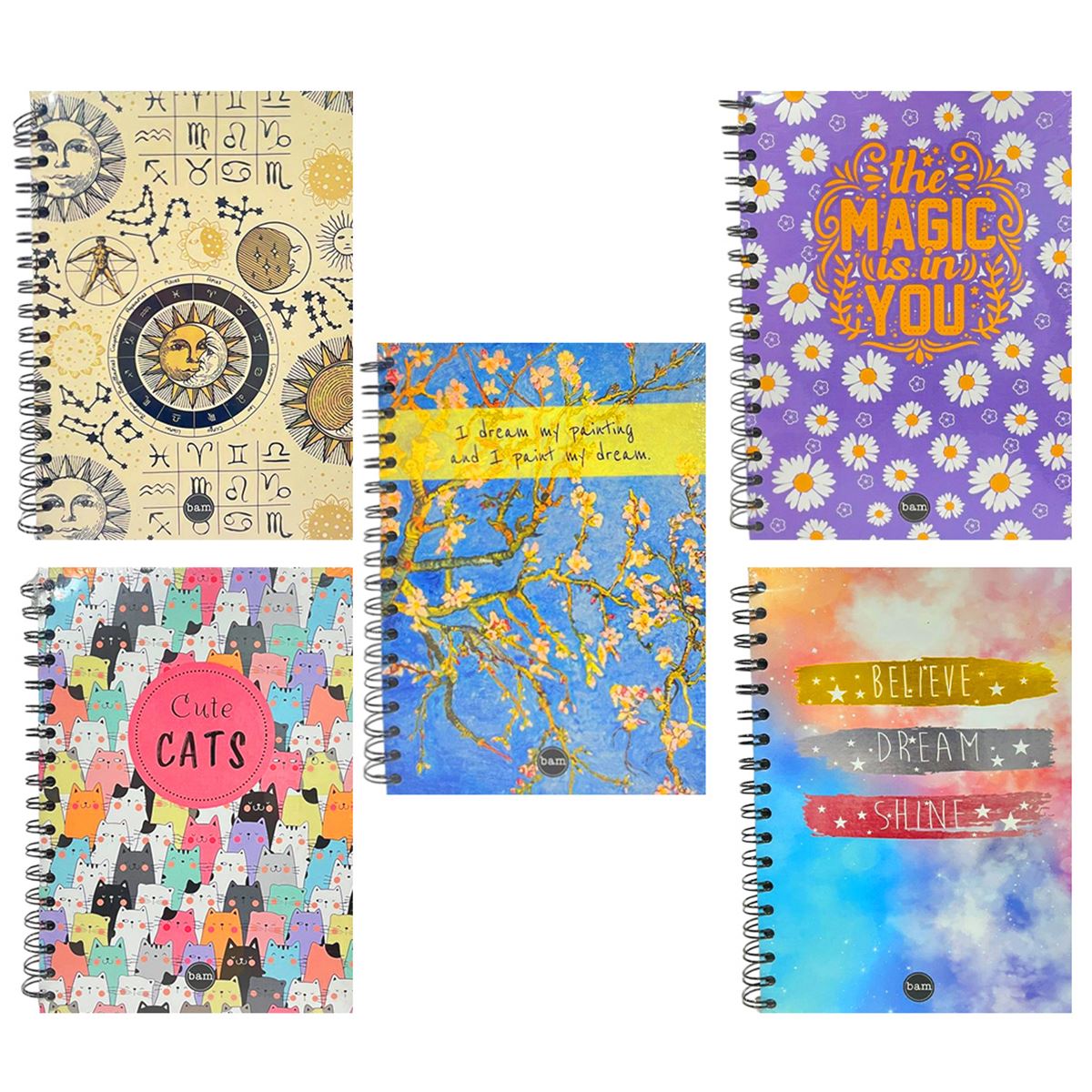 BAM SİYAH DEFTER 16x23.5 SPİRALLİ DESENLİ SERT KAPAK PERFORELİ 64 YP 3001 1