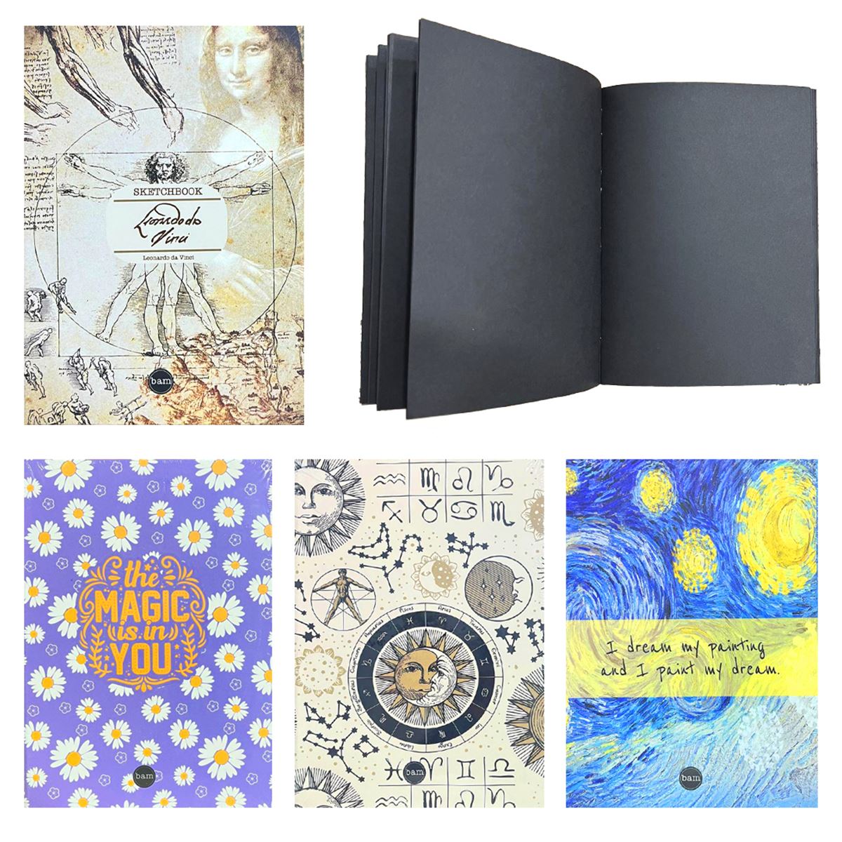 BAM SİYAH DEFTER 15x21 DİKİŞLİ DESENLİ SERT KAPAK 54 YP LASTİKLİ 3003 1