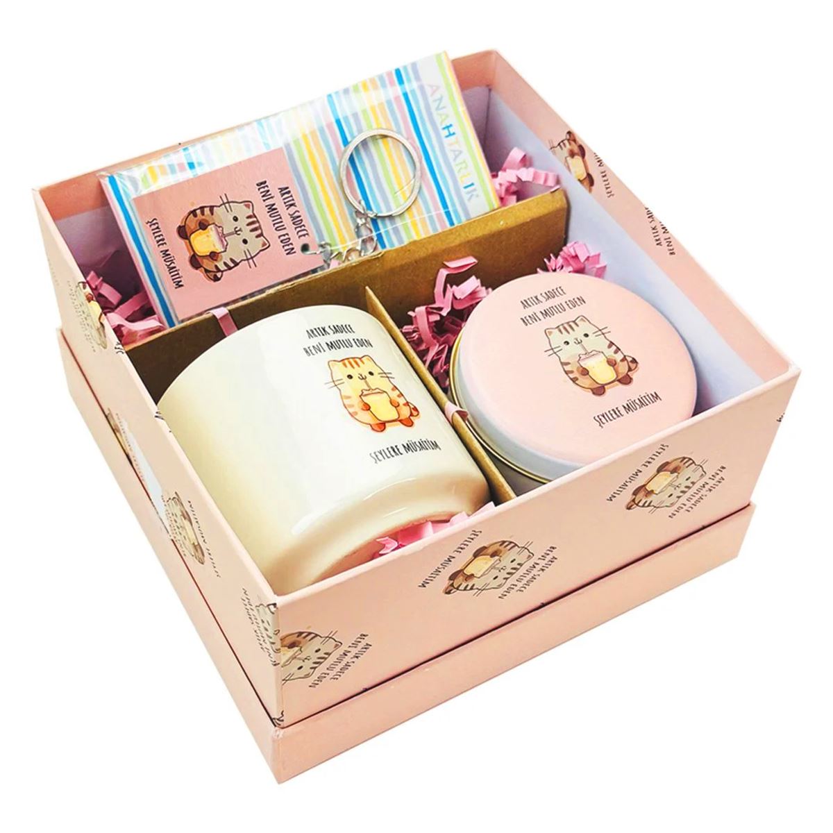 BAM MOTTOLU MUM KUPA ANAHTARLIK HEDİYE SETİ 3 LÜ 1