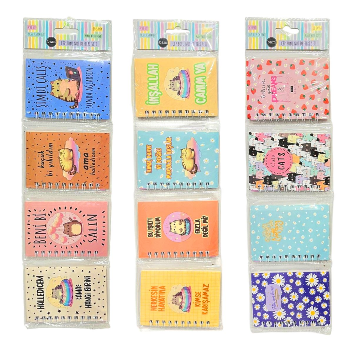 BAM NOT DEFTERİ 10.5x7.5 SPİRALLİ KARTON KAPAK 80 SAYFA ÇİZGİLİ 4 LÜ 12 PK 1