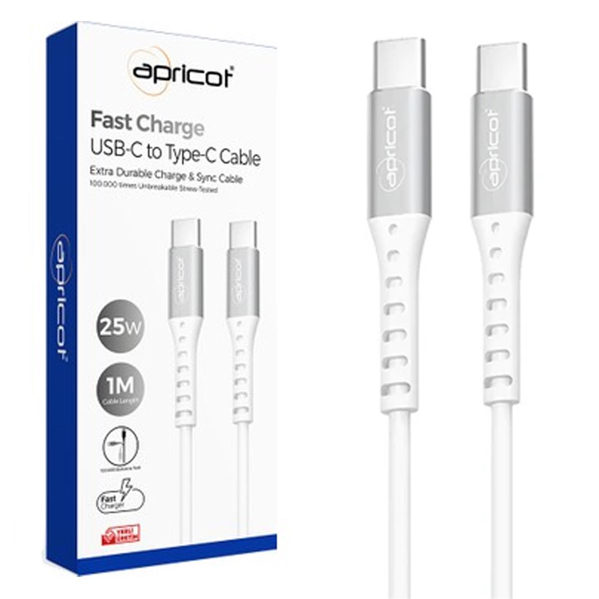 APRİCOT ŞARJ KABLOSU APC-A150T TYPE-C TO TYPE-C BEYAZ 25W 1