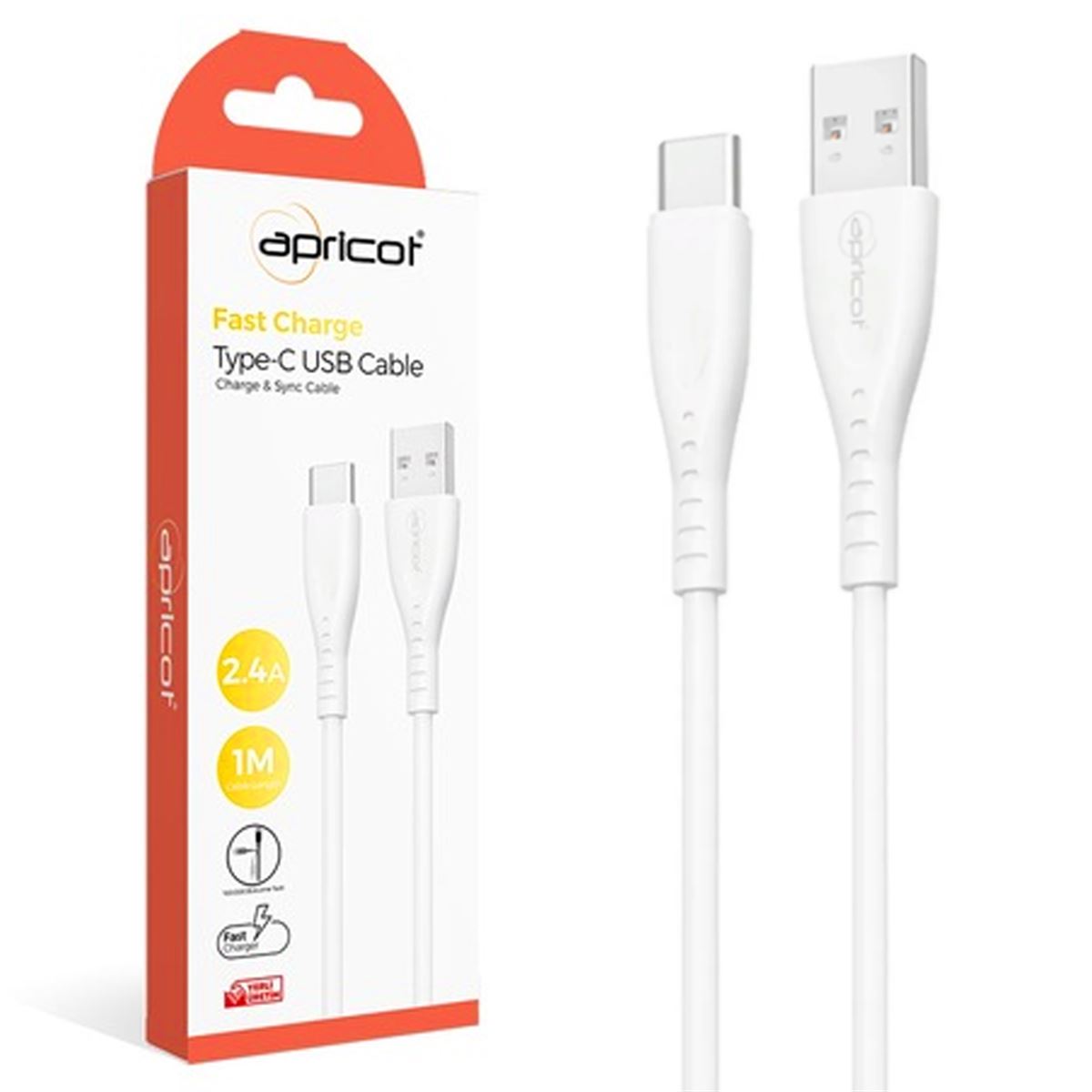 APRİCOT ŞARJ KABLOSU APC-A120T TYPE-C USB BEYAZ 2.4A 1