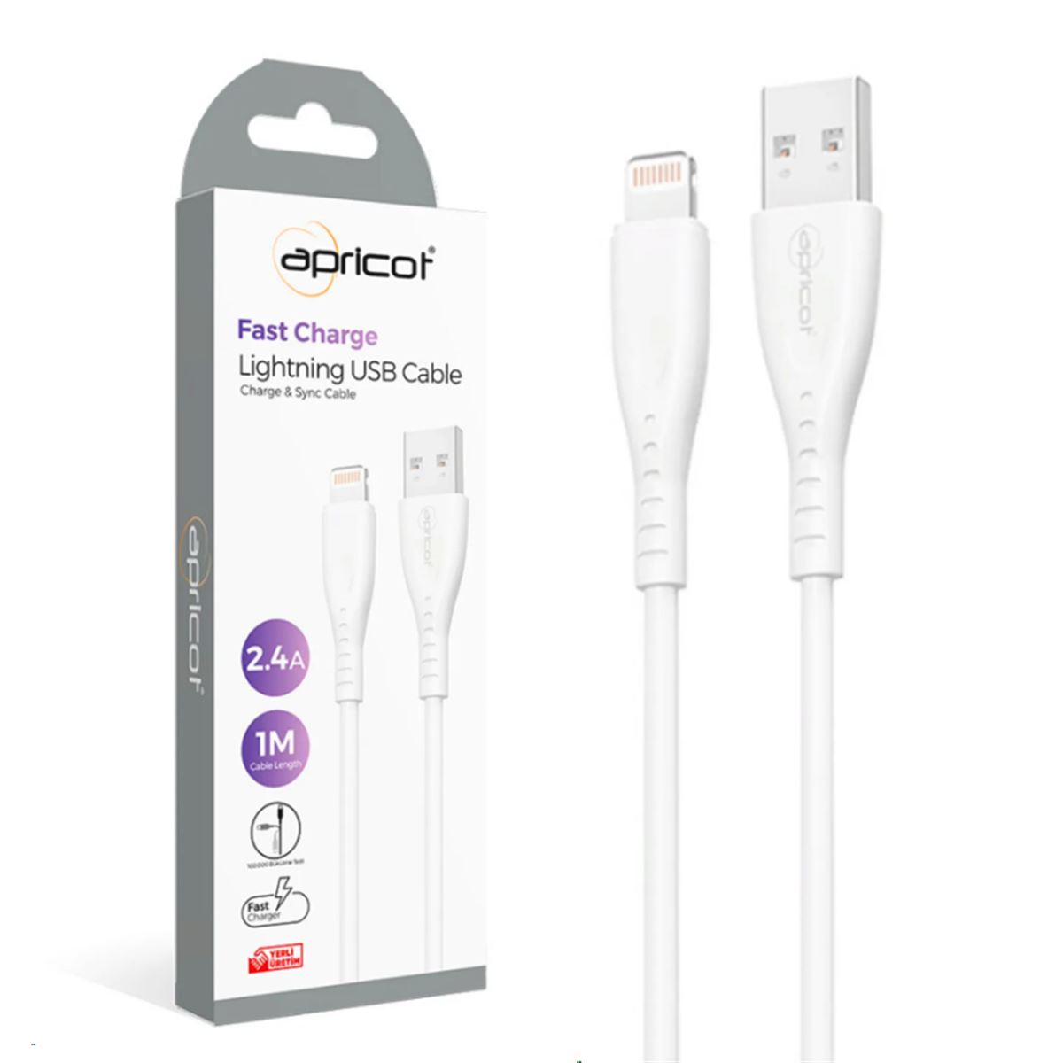APRİCOT ŞARJ KABLOSU APC-A120L LİGHTNİNG USB BEYAZ 2.4A 1