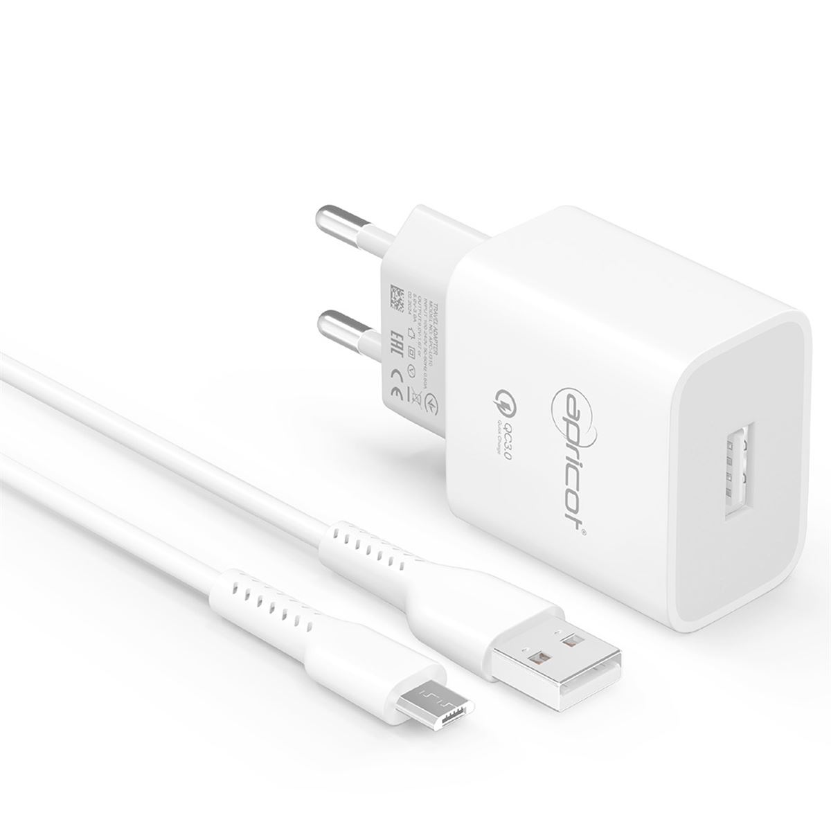 APRİCOT ŞARJ ADAPTÖRÜ APC-U310M MİCRO USB KABLOLU BEYAZ 3.4A 1