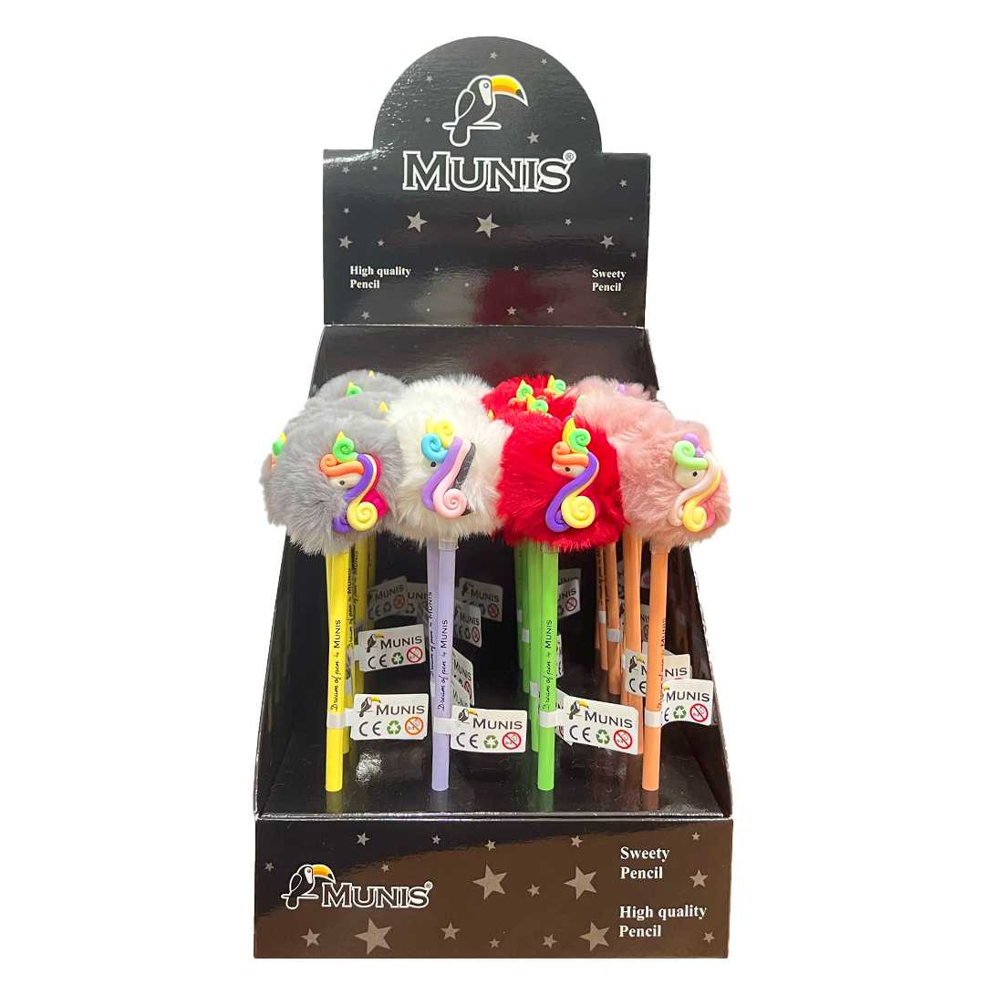 MUNİS KURŞUN KALEM MNS005 PONPON UNİCORN SERAMİK BAŞLIKLI 24 LÜ 1
