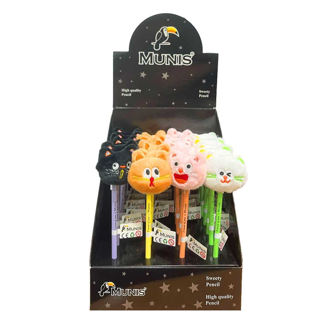 MUNİS KURŞUN KALEM MNS037 PELÜŞ KEDİ BAŞLIKLI 24 LÜ 1