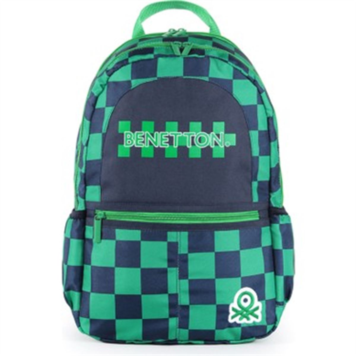 UNİTED COLORS OF BENETTON OKUL ÇANTASI 03773 YEŞİL DAMALI ÜÇ BÖLMELİ 1