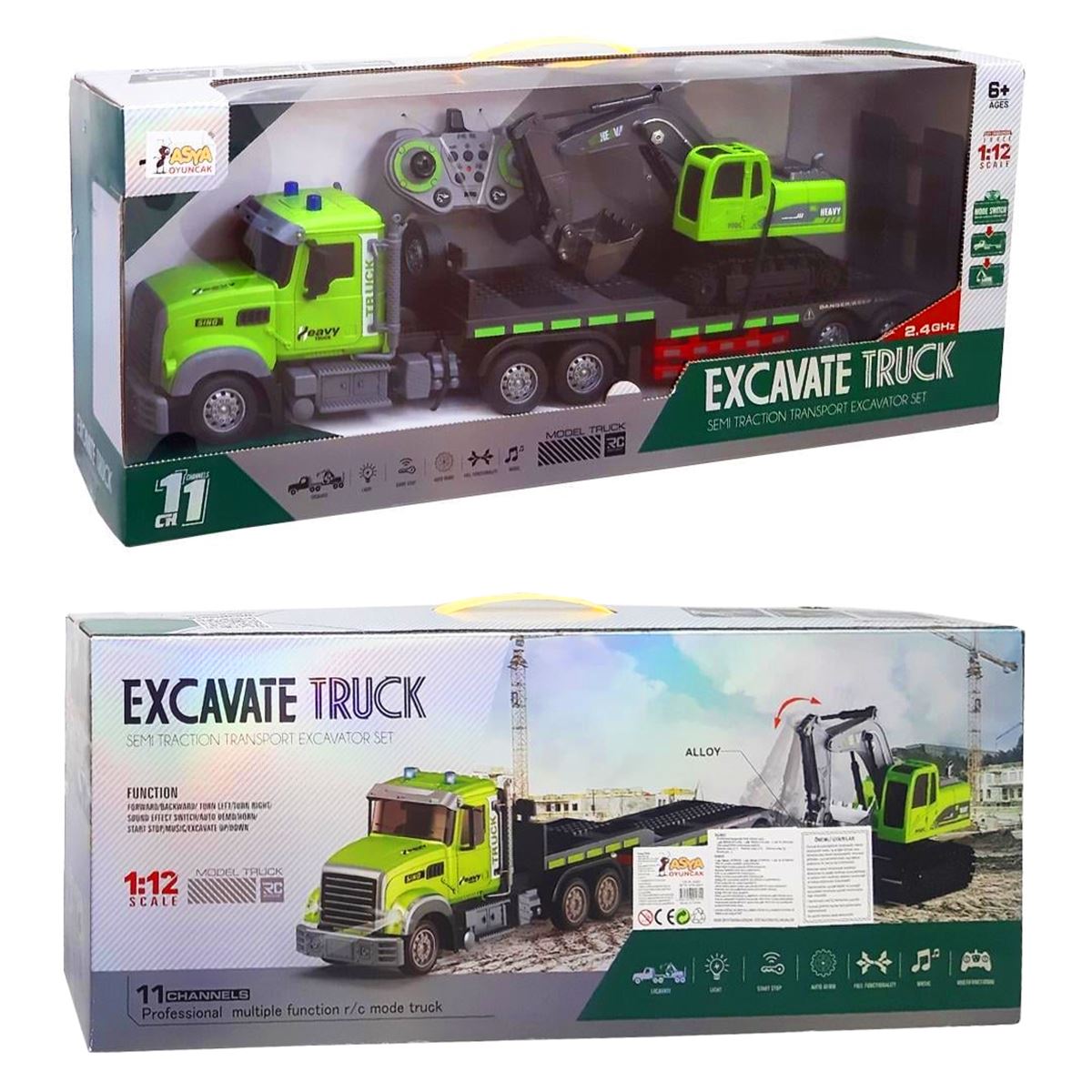 ASYA KUMANDALI TIR+İŞ MAKİNESİ QH9010 2.4 GHZ 11 CH 1:12 SCALE SESLİ IŞIKLI ŞARJLI 6+ 1