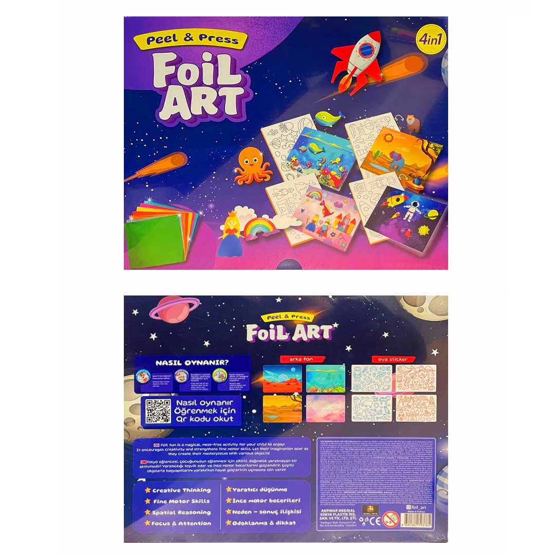 FOİL ART PEEL PRESS METALİZE ÇIKARTMA SANATI 4İN1 3+ 1