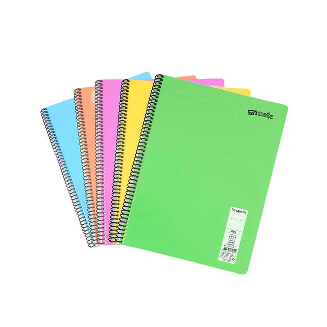 FLEX PASTEL DEFTER A5 PP KAPAK SPİRALLİ 60 YP KARELİ 12 Lİ MFXPA-A560-K 1