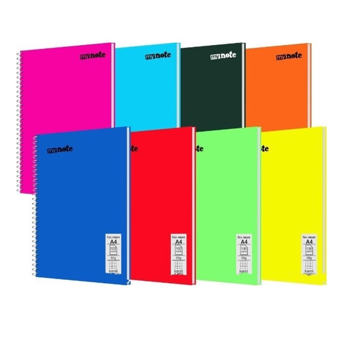 FLEX NEON DEFTER A4 PP KAPAK SPİRALLİ 100 YP KARELİ 12 Lİ MFXNE-A4100-K 1