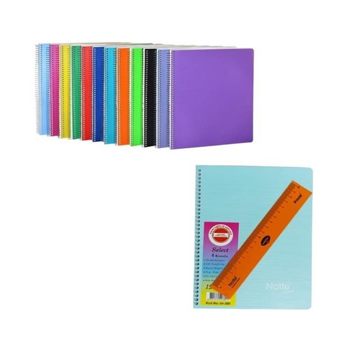 NOTTE DEFTER SELECT A4 SERT KAPAK SPİRALLİ 180 YP KARELİ 6 KONULU 50-383 1