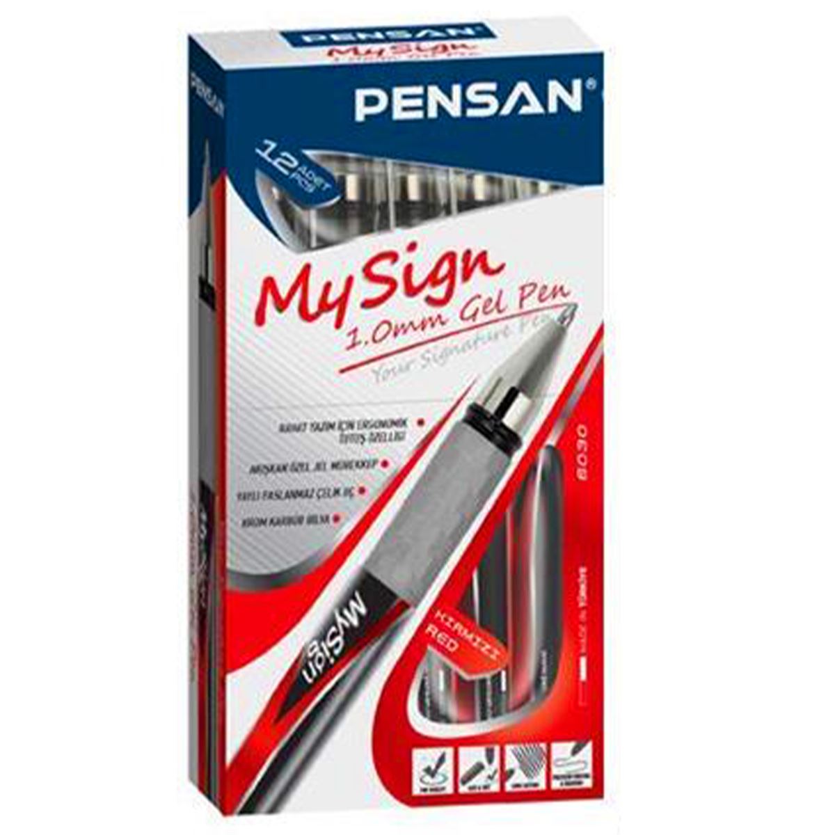 PENSAN MY SİGN JEL İMZA KALEMİ 1.0 KIRMIZI 12 Lİ 6030 1