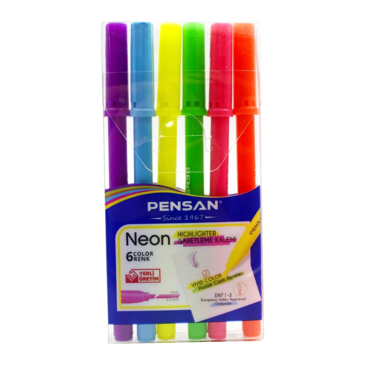 PENSAN KEÇELİ KALEM NEON 6 RENK KESİK UÇ 99095 1