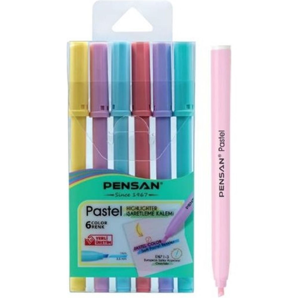 PENSAN KEÇELİ KALEM PASTEL 6 RENK KESİK UÇ 99096 1