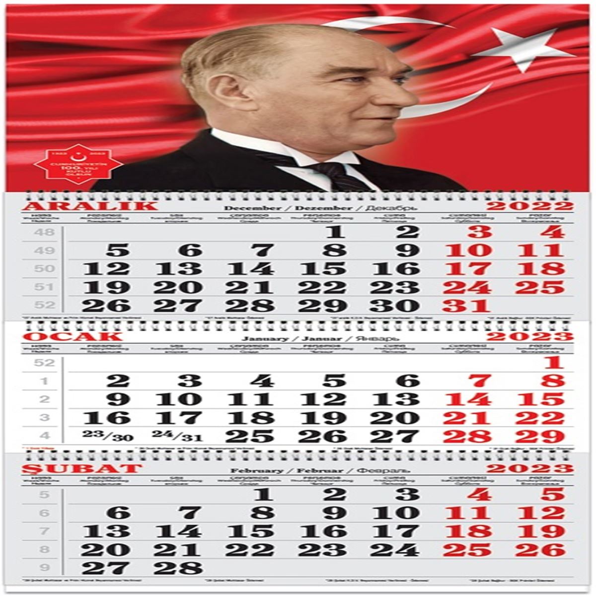 KESKİN DENİZCİ TAKVİMİ 2023 840401 SPİRALLİ JUMBO ATATÜRK-1 3 AYLIK 1