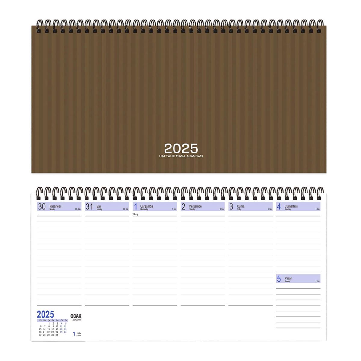 KESKİN MASA AJANDASI 2025 AJ-66 SPİRALLİ 16x33.5 HAFTALIK ÇİZGİLİ 600002-99 1