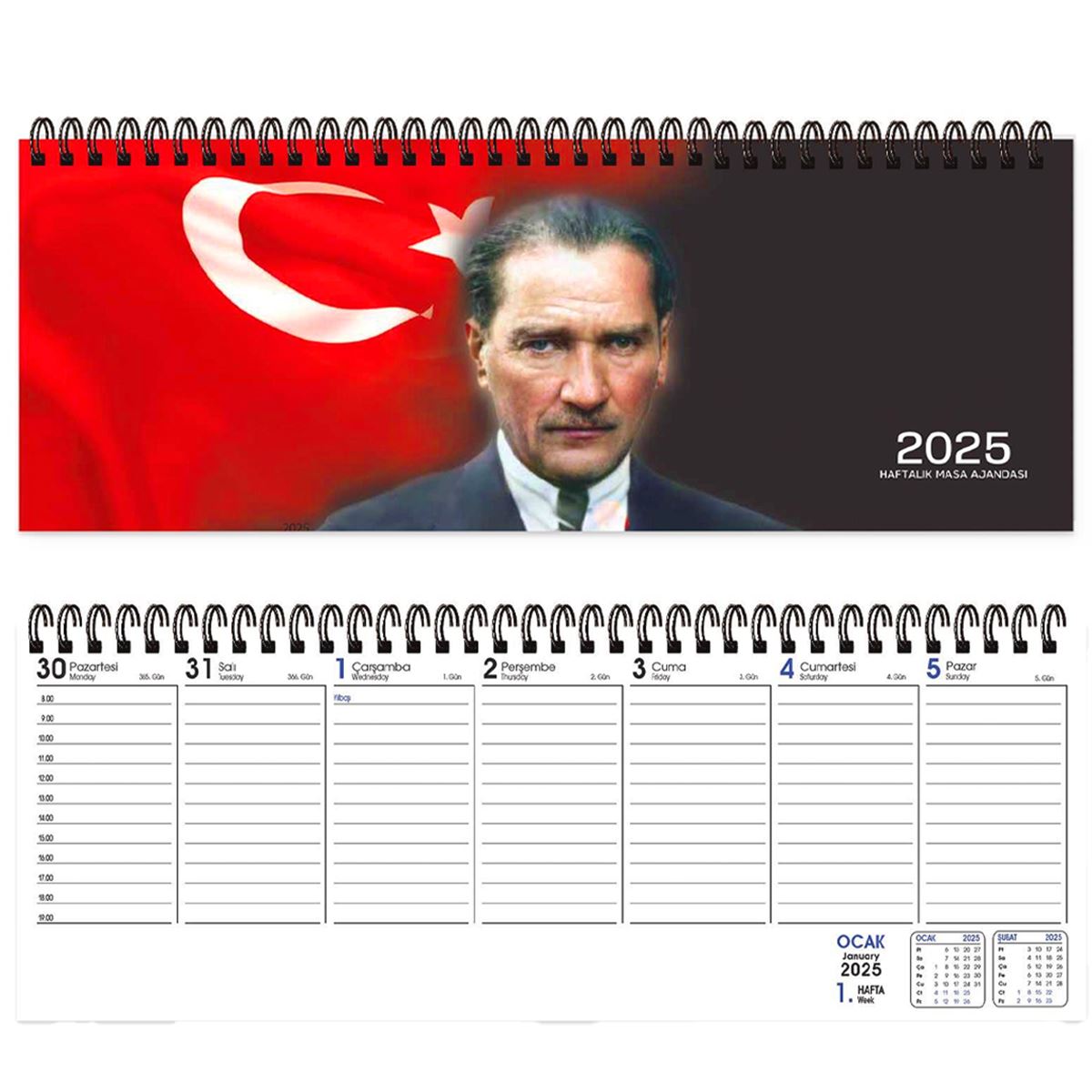 KESKİN MASA AJANDASI 2025 AJ-65 SPİRALLİ 12x33.5 HAFTALIK ATATÜRK 600003-99 1