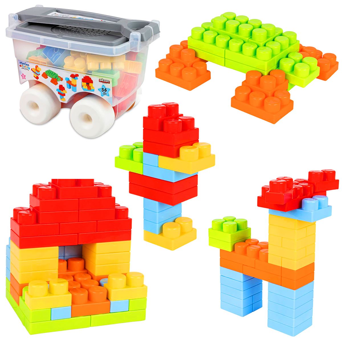 PİLSAN MASTER BLOCKS WİTH TROLLEY 03-575 BLOKLU TROLLEY 56 PARÇA 12M+ 1