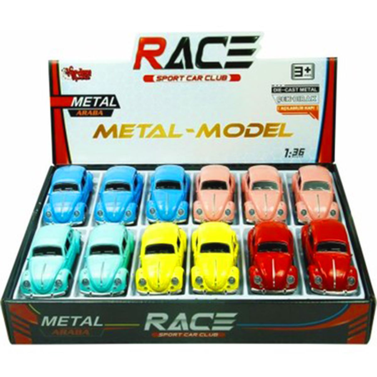 VARDEM ÇEK BIRAK RACE DİE CAST 80131-12 KAPLUMBAĞA ARABA PASTEL RENK 1:36 12 Lİ 3+ 1