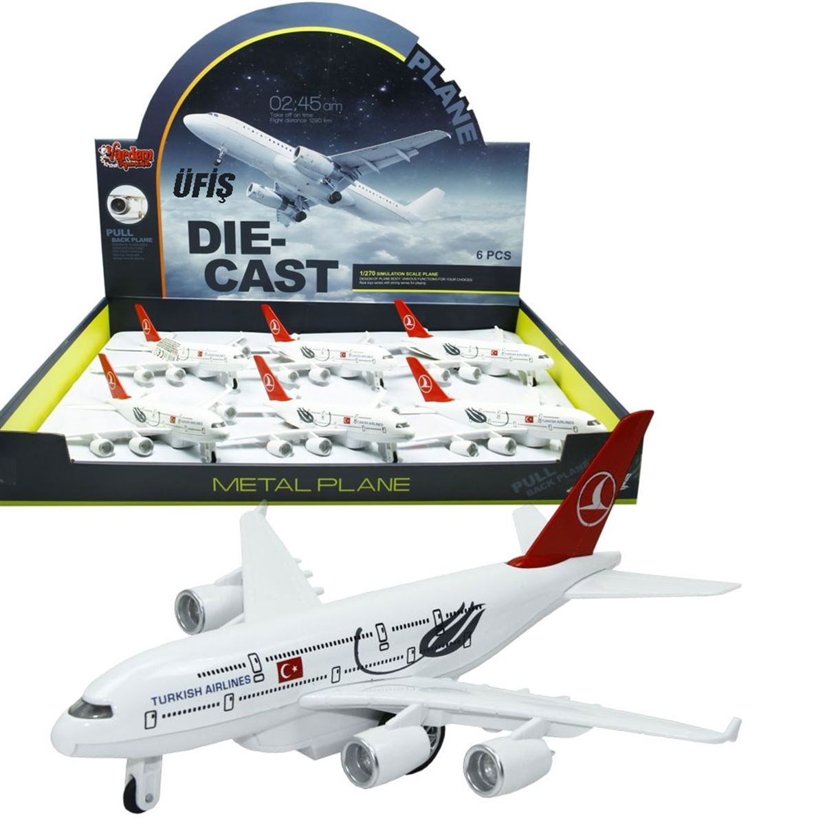 VARDEM ÇEK BIRAK PLANE DİE CAST A380 YOLCU UÇAĞI 6 LI 3+ 1