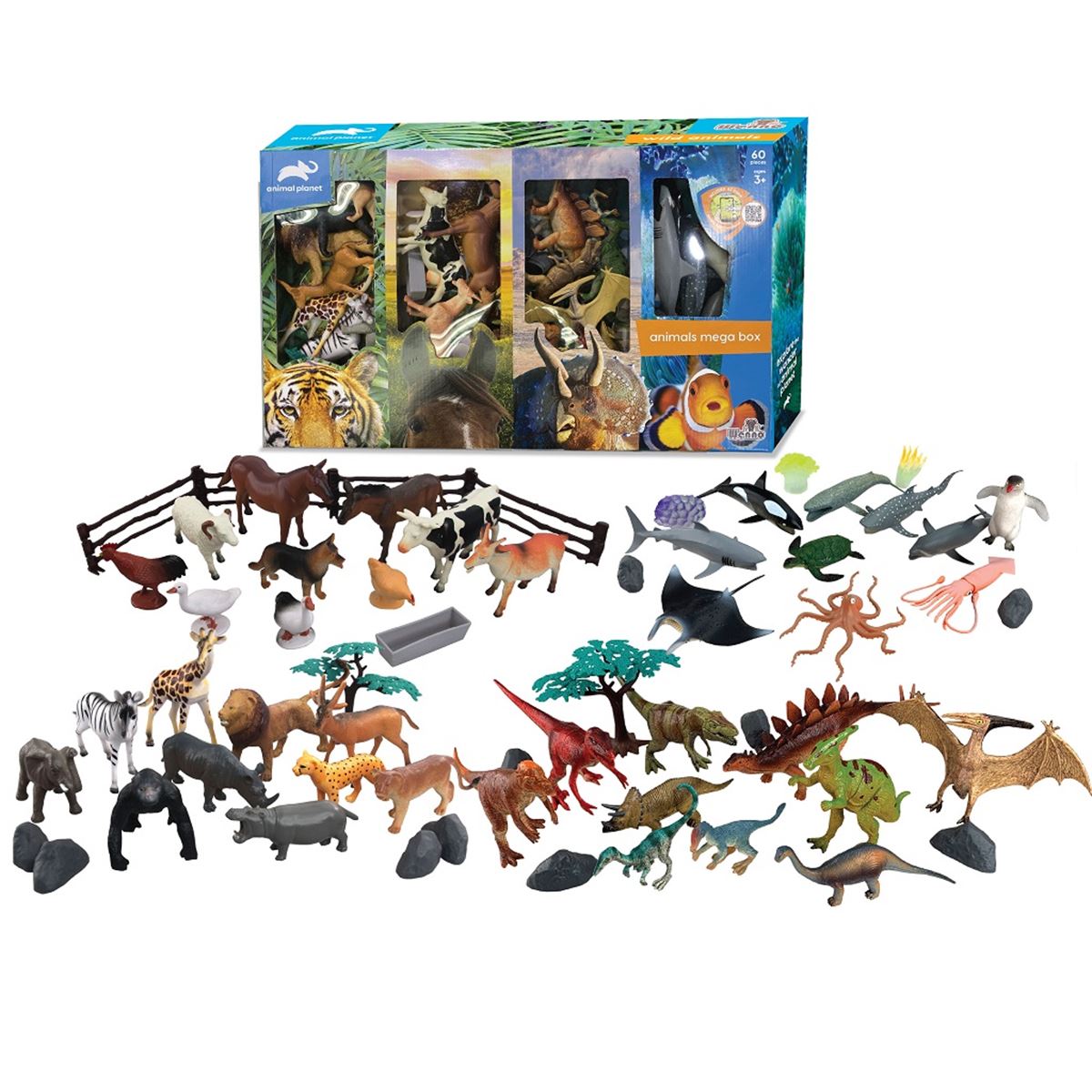 ANİMAL PLANET D6201 OKYANUS VAHŞİ ÇİFTLİK HAYVANLARI VE DİNOZOR SETİ 60 PRÇ 3+ 1