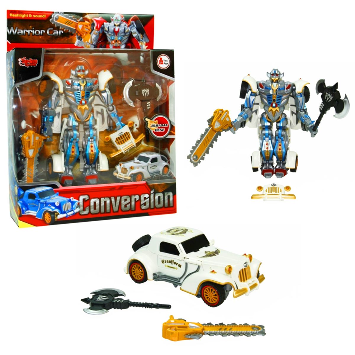 VARDEM WARRİOR CAR 668-1-2 DÖNÜŞEBİLEN ROBOT ARABA PİLLİ SESLİ IŞIKLI 3+ 1