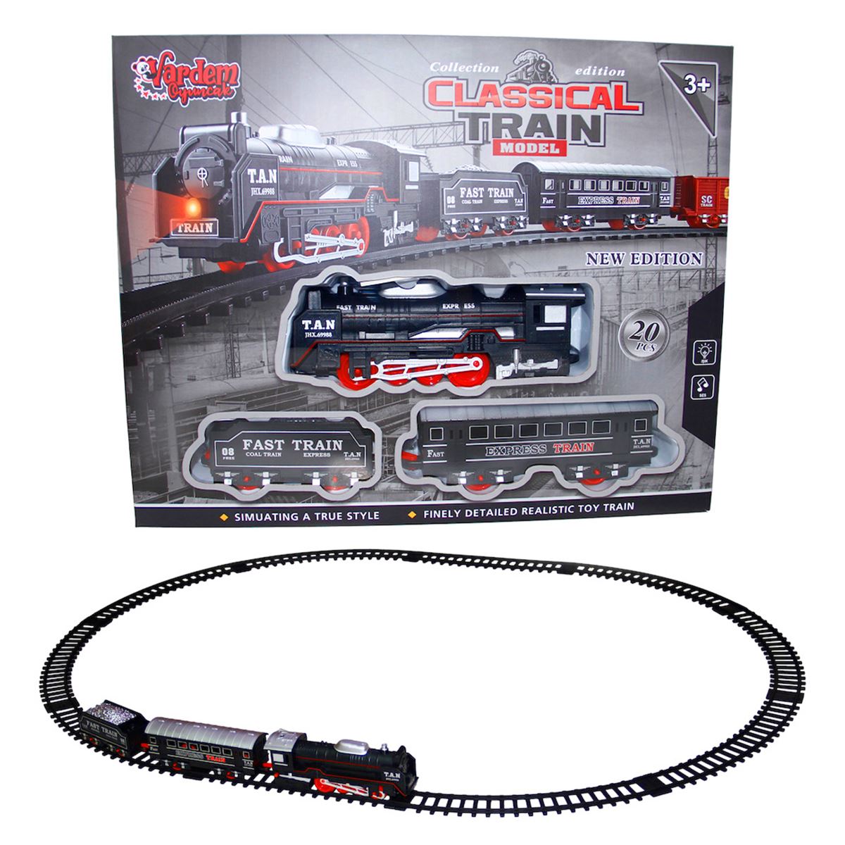 VARDEM CLASSİC MODEL TREN SETİ JHX6683 PİLLİ SESLİ IŞIKLI 20 PARÇA 3+ 1