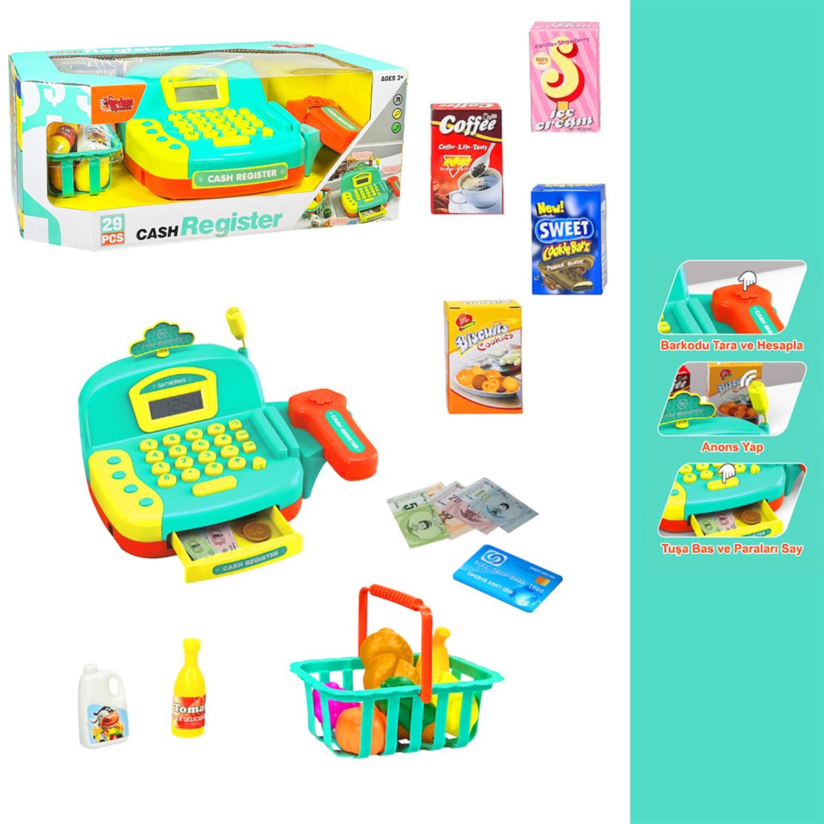 VARDEM YAZAR KASA LS820A19-8 HESAP MAKİNESİ MİKROFON AKSESUARLI IŞIKLI 29 PARÇA 3+ 1