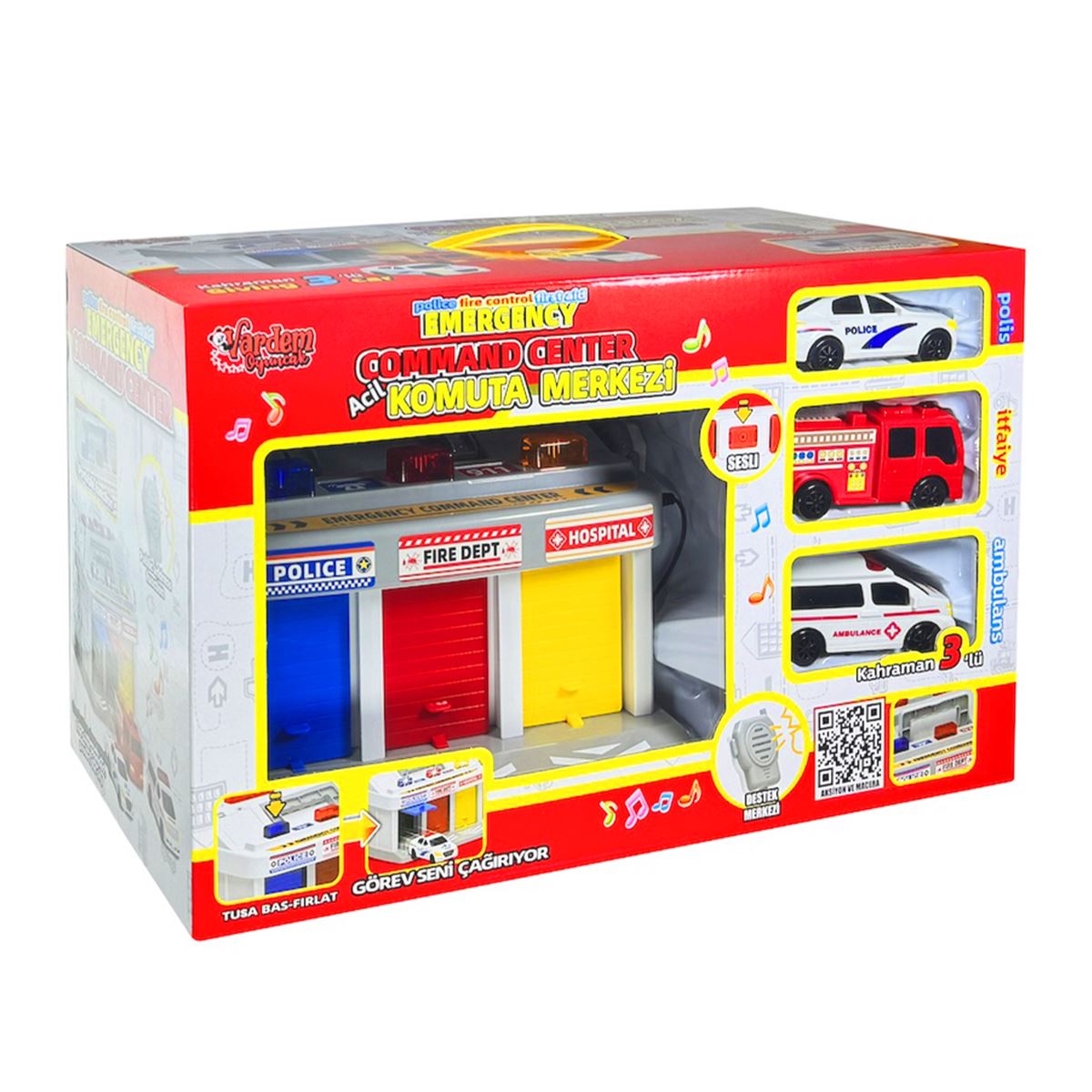 VARDEM ACİL KOMUTA MERKEZİ GARAJ 9555 AMBULANS POLİS İTFAİYE IŞIKLI MÜZİKLİ 3+ 1