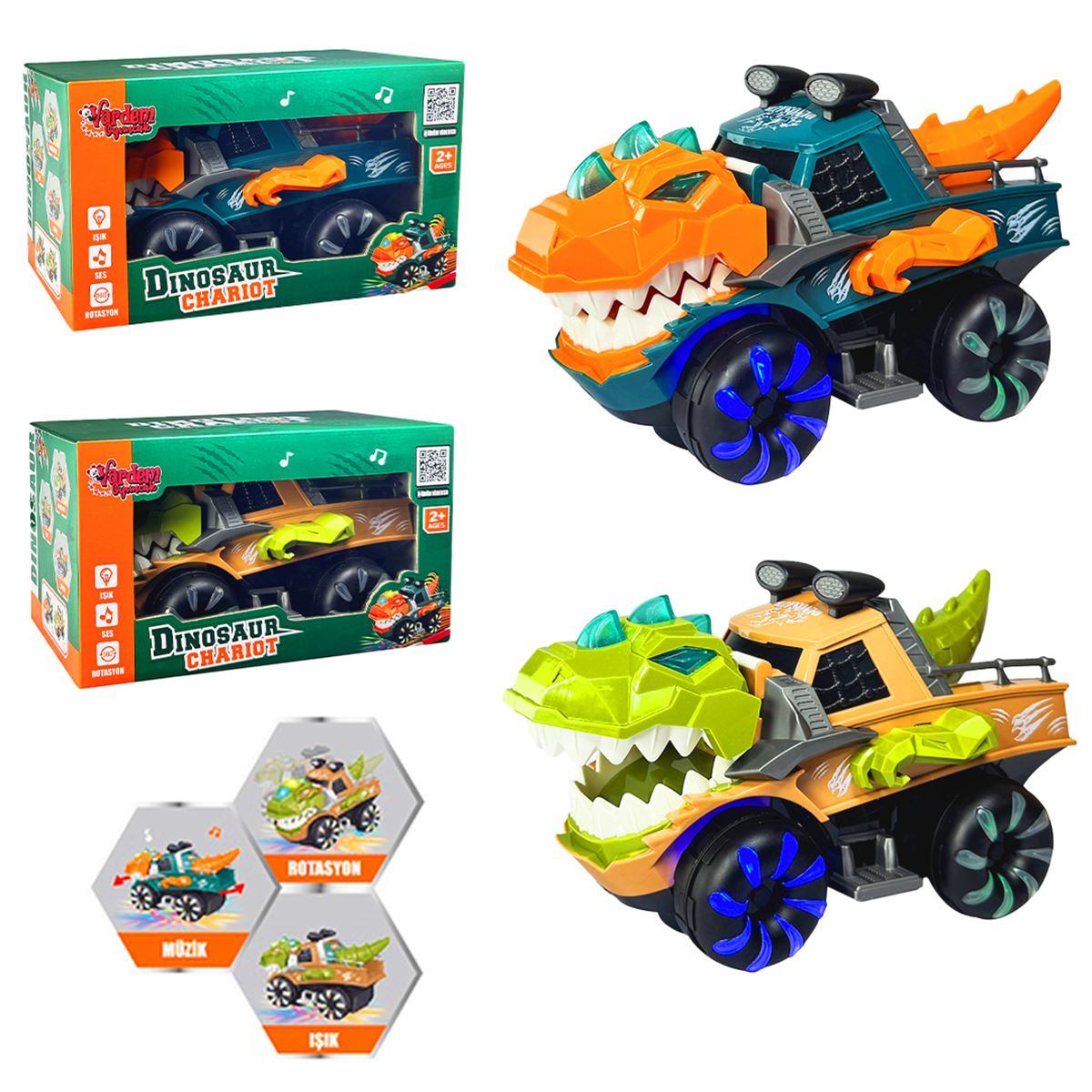 VARDEM DİNOZOR ARABA ZR171-1 HAREKETLİ SESLİ IŞIKLI 2+ 1