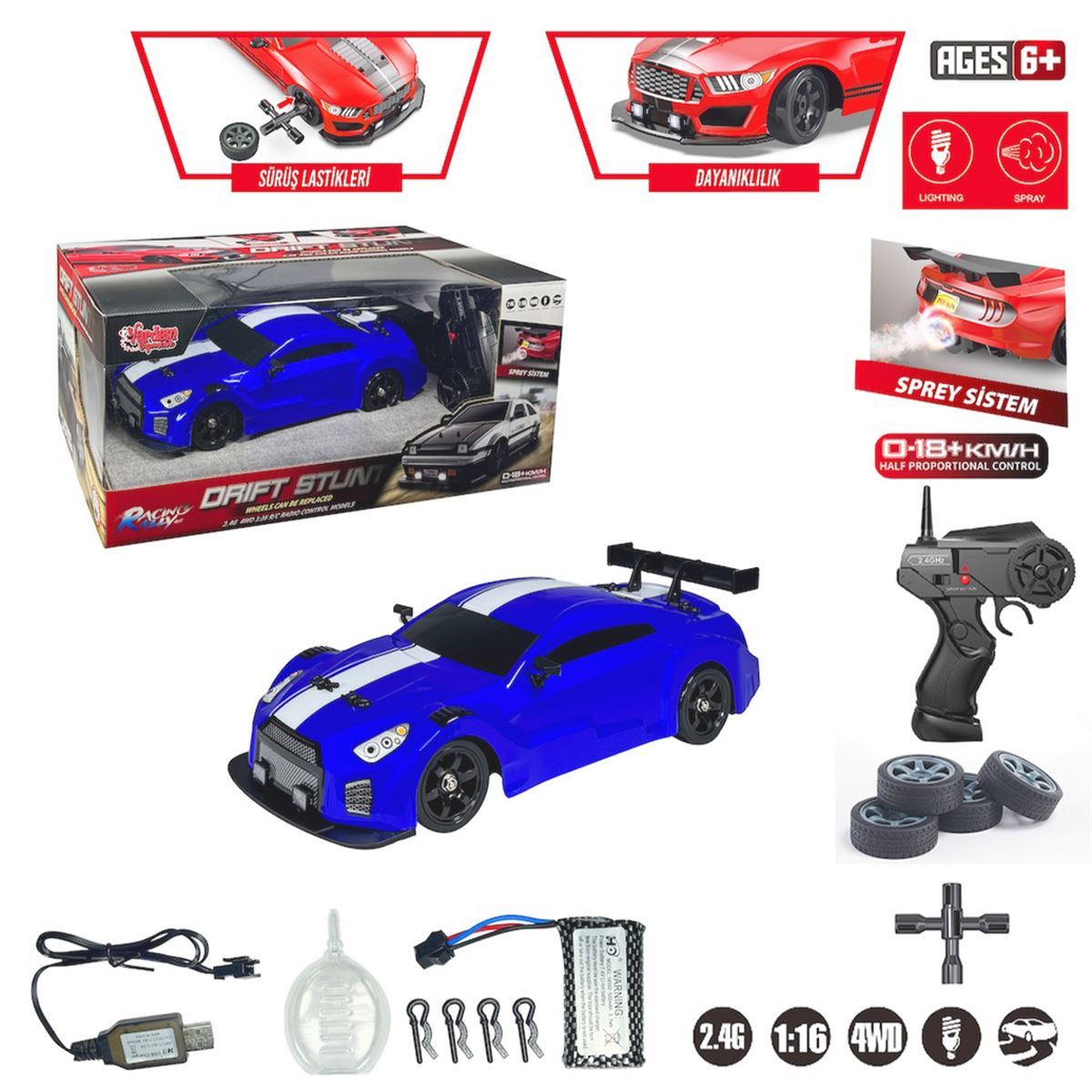VARDEM UZAKTAN KUMANDALI DRİFT ARABA SC16A02 4X4 2.4G 4WD 1:16 R/C NSN IŞIKLI BUHARLI ŞARJLI 6+ 1