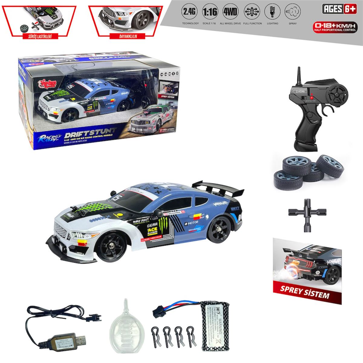 VARDEM UZAKTAN KUMANDALI DRİFT ARABA SC16A05 4X4 2.4G 4WD 1:16 R/C GT IŞIKLI BUHARLI ŞARJLI 6+ 1