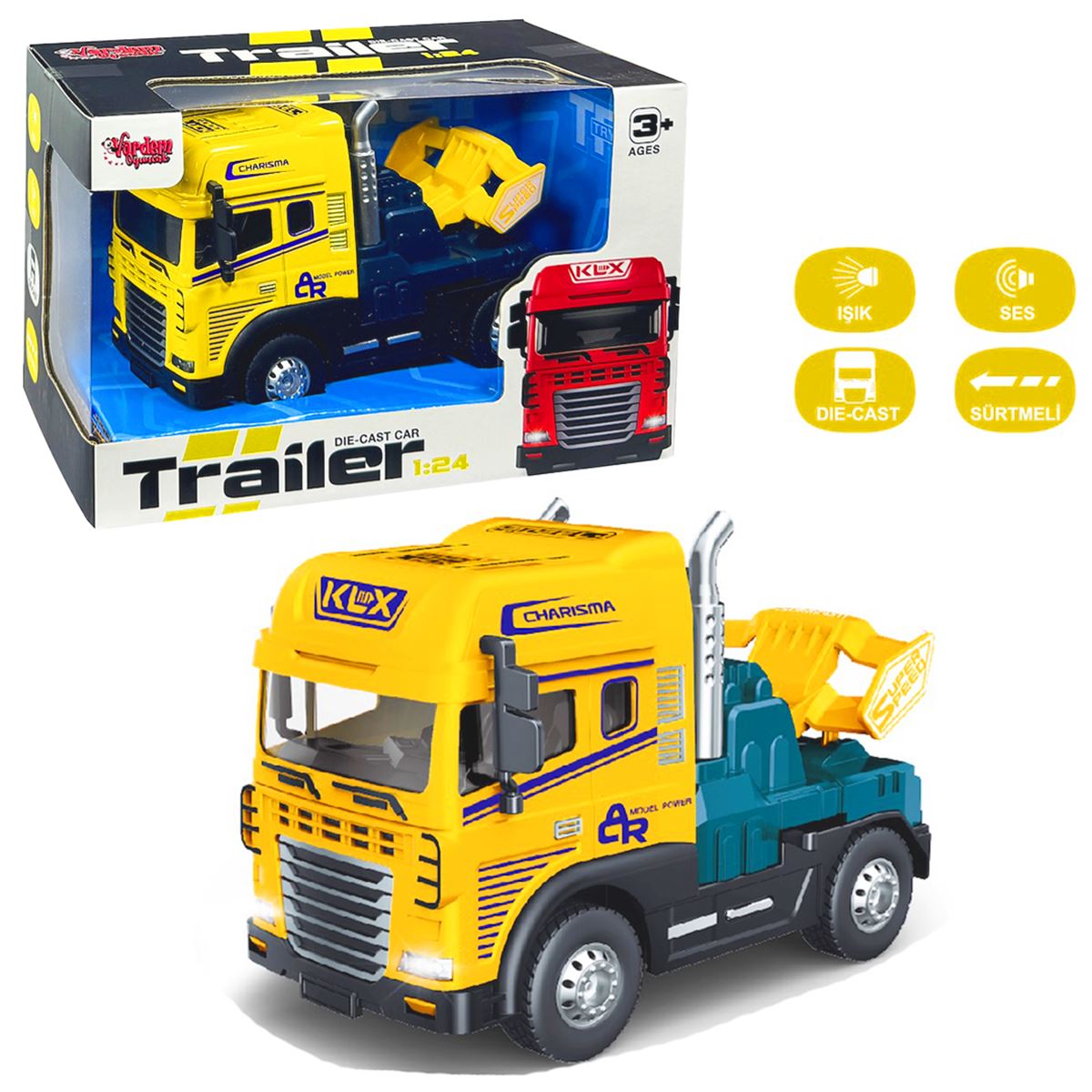 VARDEM SÜRTMELİ ÇEKİCİ TIR KAFASI KLX600-344 TRAİLER METAL 1:24 IŞIKLI MÜZİKLİ 3+ 1