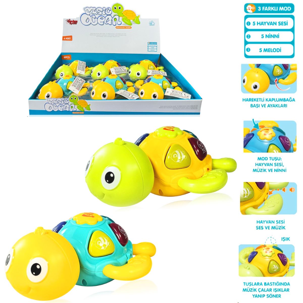 VARDEM BEBEK PİYANOSU 855-100A KAPLUMBAĞA IŞIKLI MÜZİKLİ 6 LI 12M+ 1