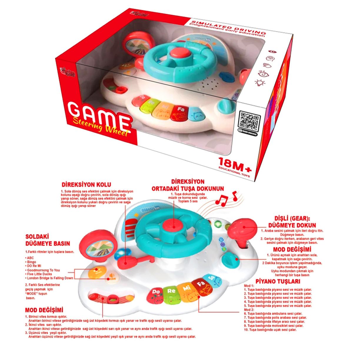 VARDEM BEBEK DİREKSİYONU RT667 EĞİTİCİ IŞIKLI MÜZİKLİ 18M+ 1