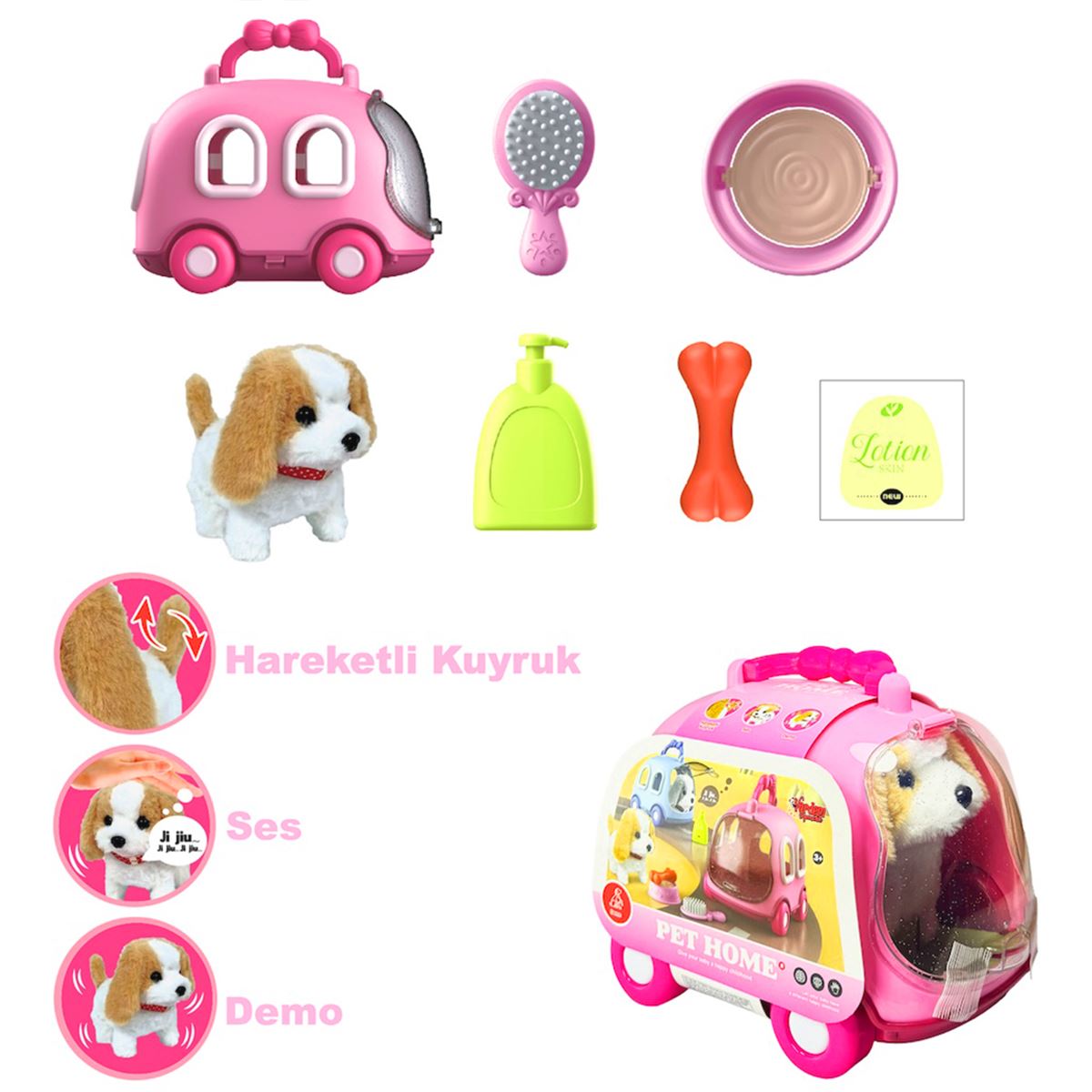 VARDEM ÇANTALI KAFES SETİ KÖPEK 6802 HAREKETLİ SESLİ 3+ 1