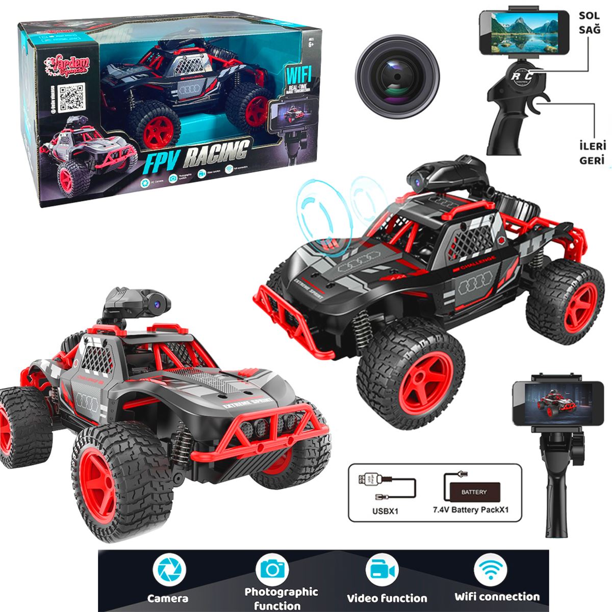 VARDEM KUMANDALI KAMERALI OFF ROAD ARABA 666-764WA FPV RACİNG R/C F/F 2.4GHZ WİFİ ŞARJLI 6+ 1
