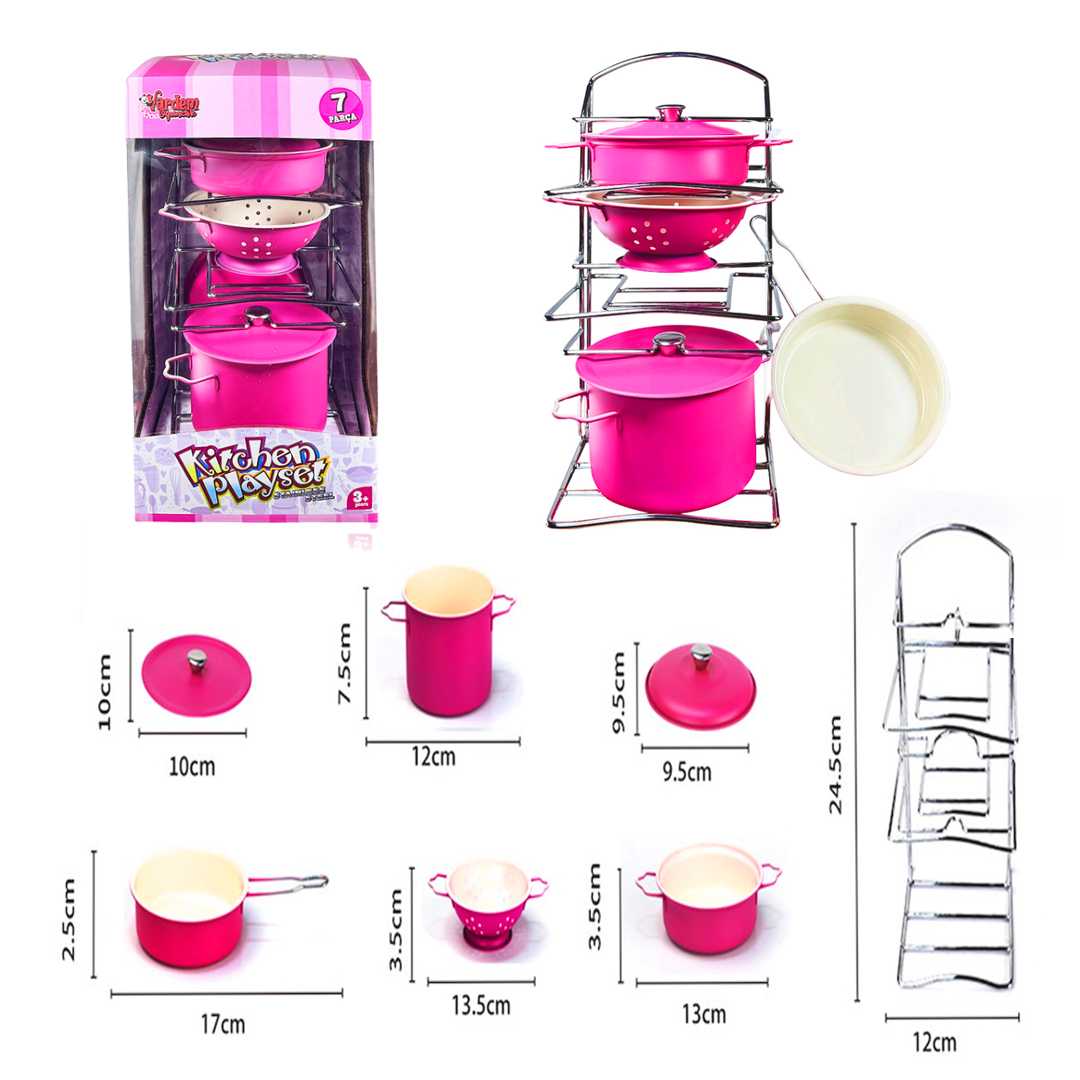 VARDEM KİTCHEN 683G-6 PEMBE EMAYE TENCERE TAVA ÇELİK RAFLI MUTFAK SETİ 7 PARÇA 3+ 1