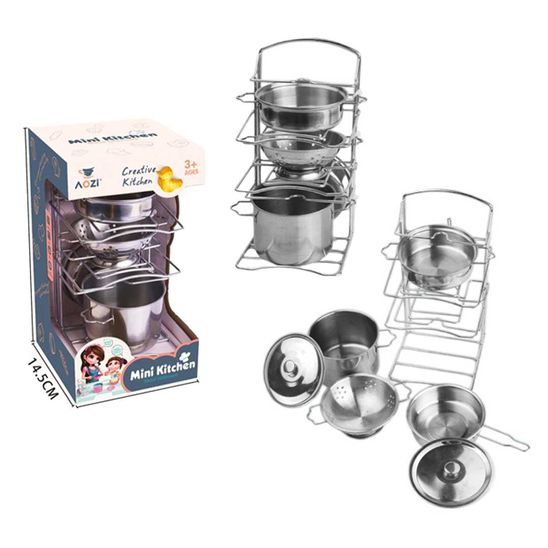 VARDEM MİNİ KİTCHEN 683G-2 ÇELİK TENCERE TAVA SET RAFLI MUTFAK SETİ 7 PARÇA 3+ 1