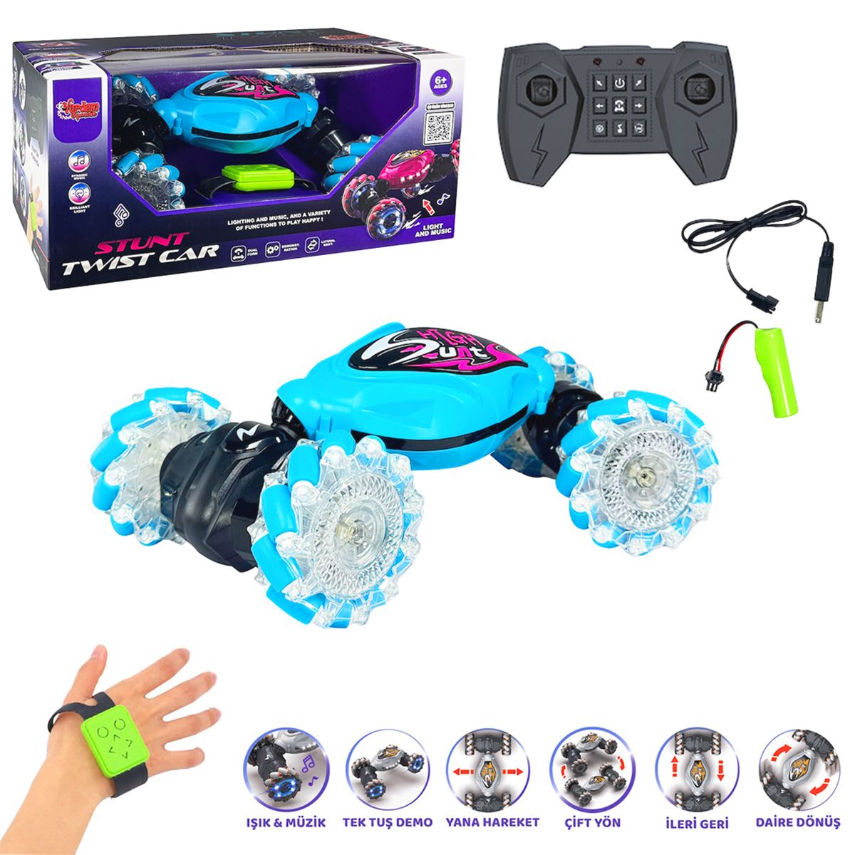 VARDEM KUMANDALI STUNT TWİST ARABA HG4-28 BİLEKTEN KONTROL F/F 2.4GHZ SESLİ IŞIKLI 6+ 1