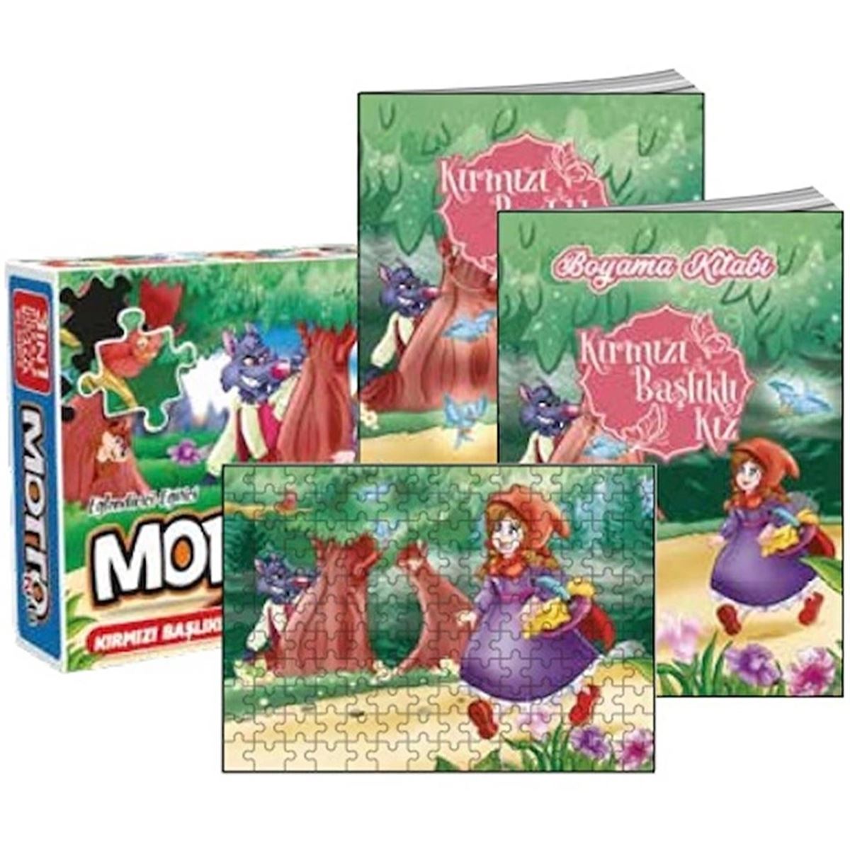 MOTTO KİDS 6713 PUZZLE HİKAYE BOYAMA 3IN1 KIRMIZI BAŞLIKLI KIZ 1