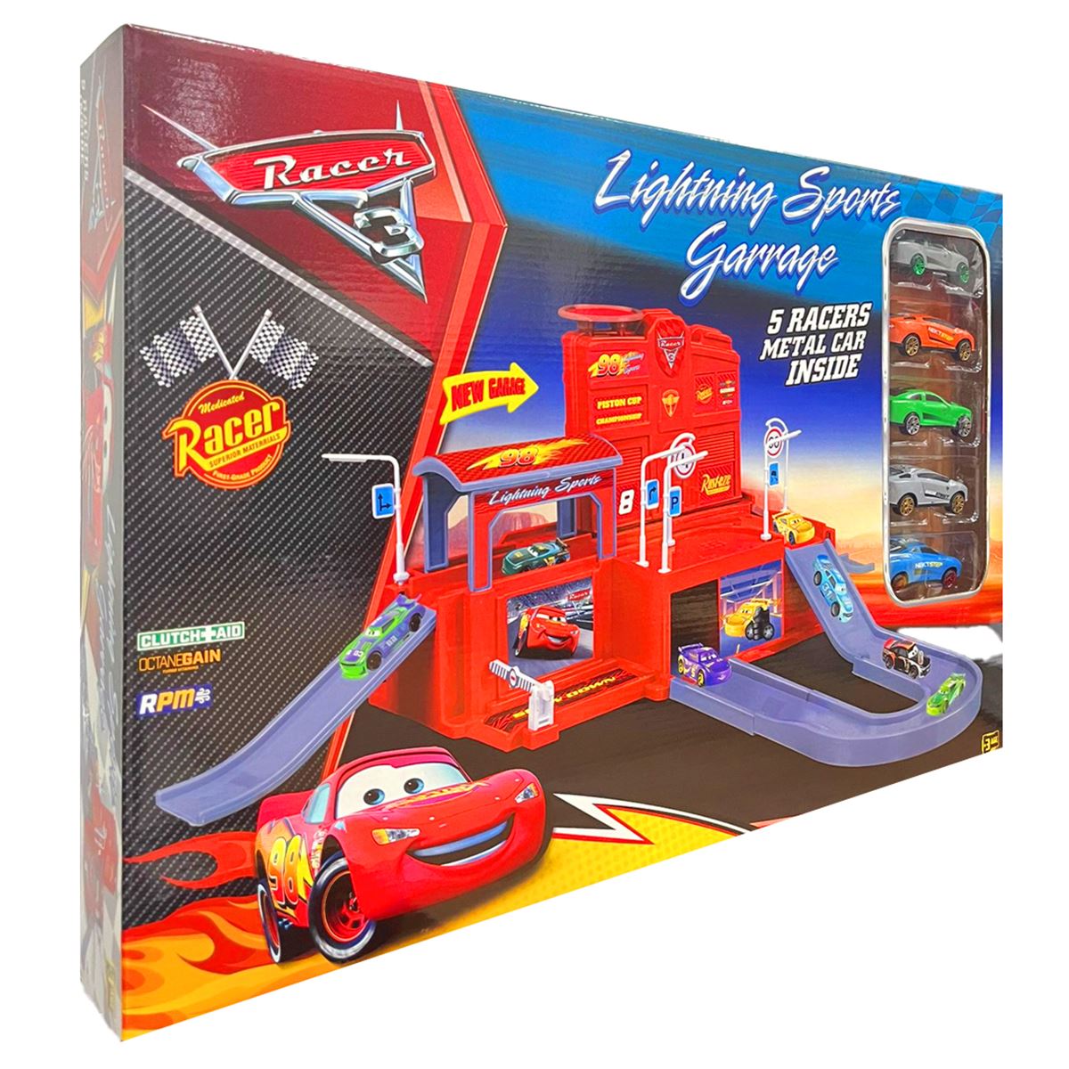 TOYSAN LİGHTNİNG SPORTS GARRAGE SPR-43 OTOPARKLI GARAJ SETİ 5 METAL ARAÇ +3 1