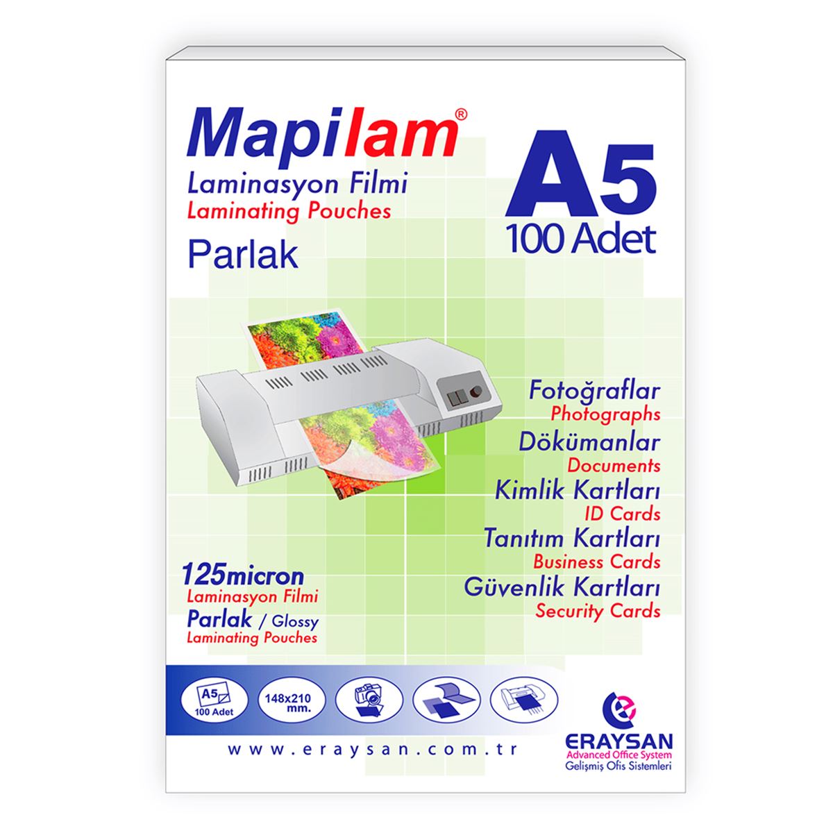MAPİLAM LAMİNASYON FİLMİ A5 125 MİCRON 100 LÜ 1021205 1