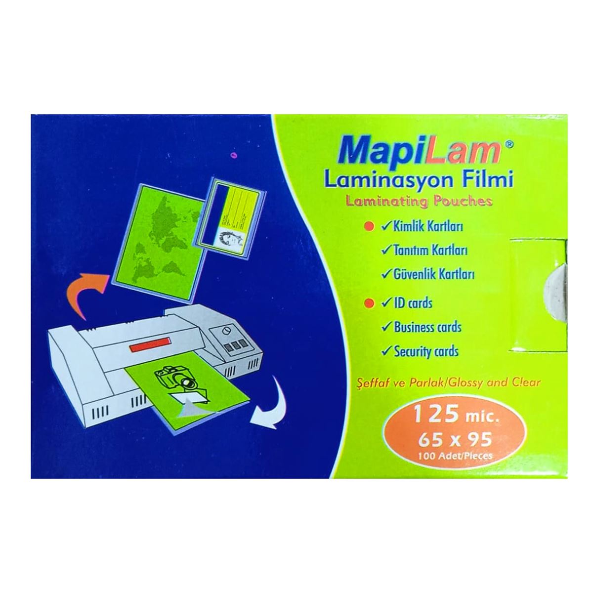 MAPİLAM LAMİNASYON FİLMİ 65x95 125 MİCRON 100 LÜ 1021214 1