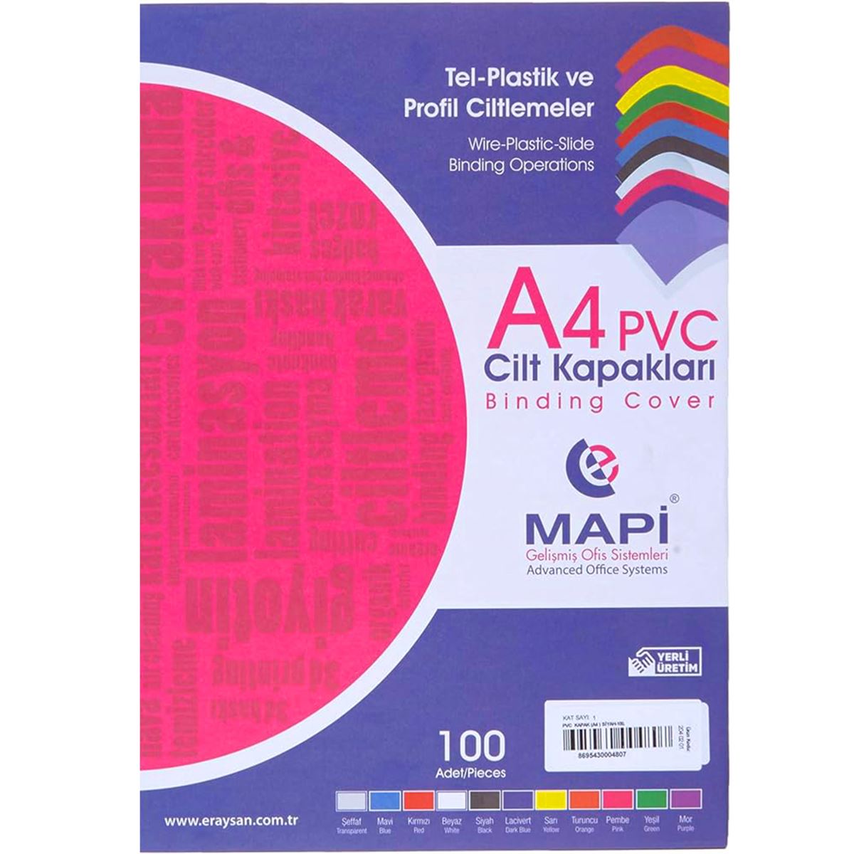 MAPİ CİLT KAPAĞI A4 PEMBE 100 LÜ 2040216 1