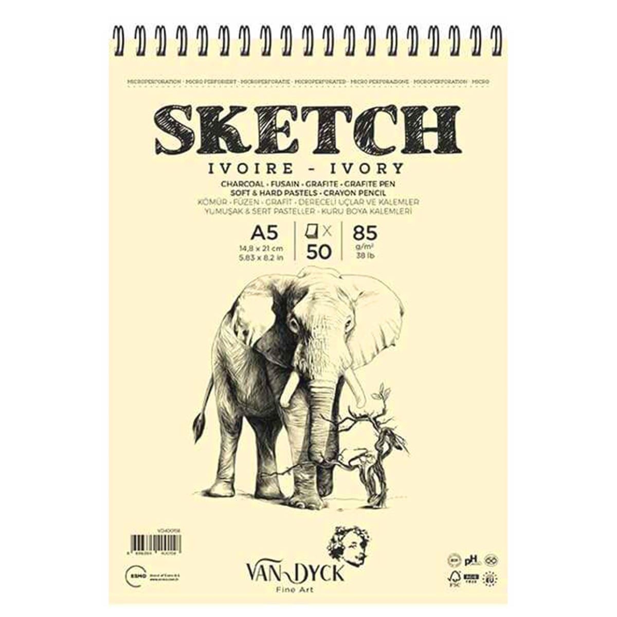 VAN DYCK ESKİZ DEFTERİ A5 ÜSTTEN SPİRALLİ 85 GR 50 YP VD400158 1