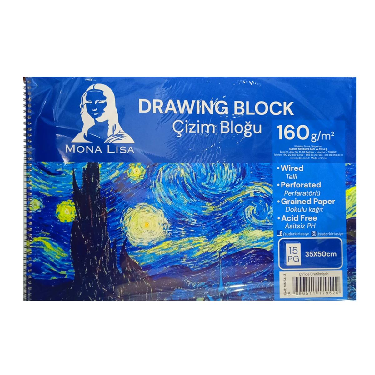 MONALİSA RESİM DEFTERİ 35x50 SPİRALLİ 160 GR 15 YP MN24-3 1