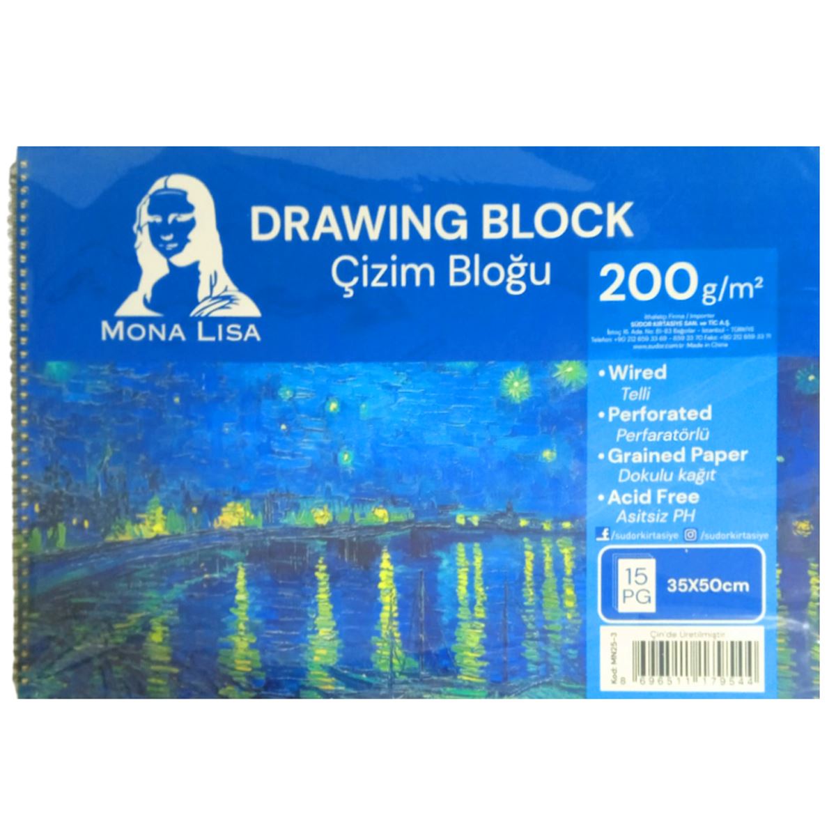 MONALİSA RESİM DEFTERİ 35x50 SPİRALLİ 200 GR 15 YP MN25-3 1