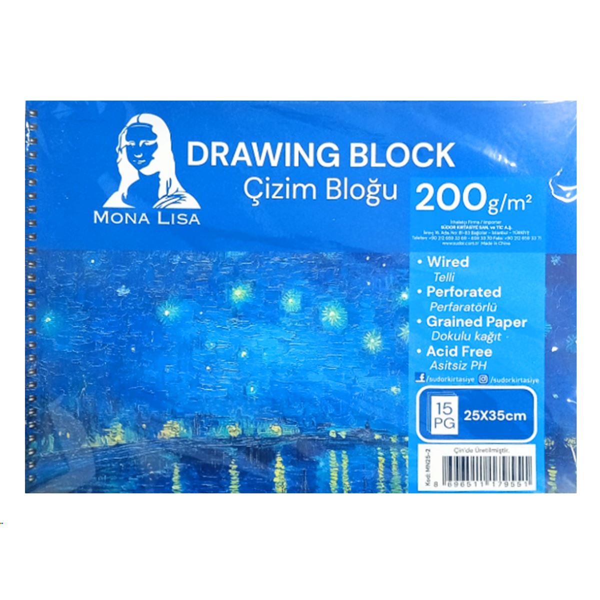 MONALİSA RESİM DEFTERİ 25x35 SPİRALLİ 200 GR 15 YP MN25-2 1